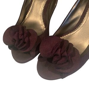 Purple Peep-toe Pumps Wedge Floral Tuff Faux Suede Slip-ons Wedding Guest H3” 8